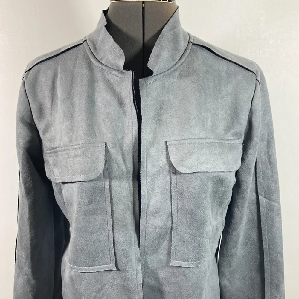 Zeagoo Cropped Faux Suede Open Front Raw Seams Jacket Size M New With Tag - Picture 2 of 11